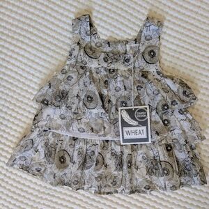 WHEAT Floral Ruffle Tiered 100% Cotton Gray Sleeveless Summer Top Size 4T NWT
